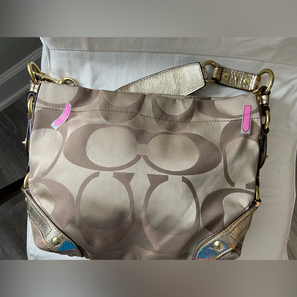 Coach Carly Signature C Hobo Bag Tan & Brown Canvas Gold Tone Hardware - Picture 10 of 16